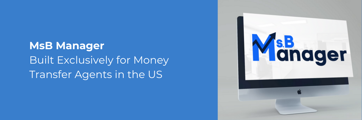 MsB Manager software built for small money transfer stores displayed on a desktop screen